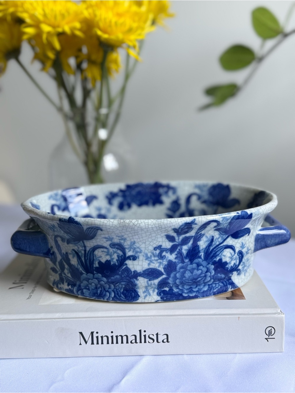Blue Floral Ceramic Planter/Cachepot